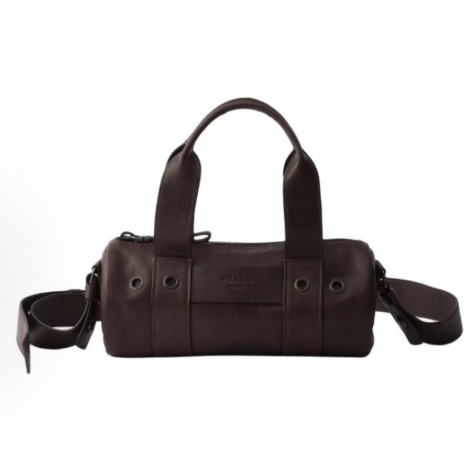 프라다 루트 프린트 레터링 로고 레더 토트백 미디엄 1BB161 브라운