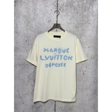 루이비통 26SS 로고 자수 반팔 티셔츠 남녀공용 오버핏 화이트 (사슬공장)