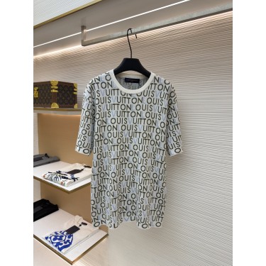 루이비통 올오버 레터 로고 니트 반팔 티셔츠 (X공장)