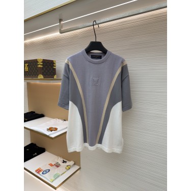 루이비통 레터 로고 엠보싱 배색 니트 반팔 티셔츠 (X공장)