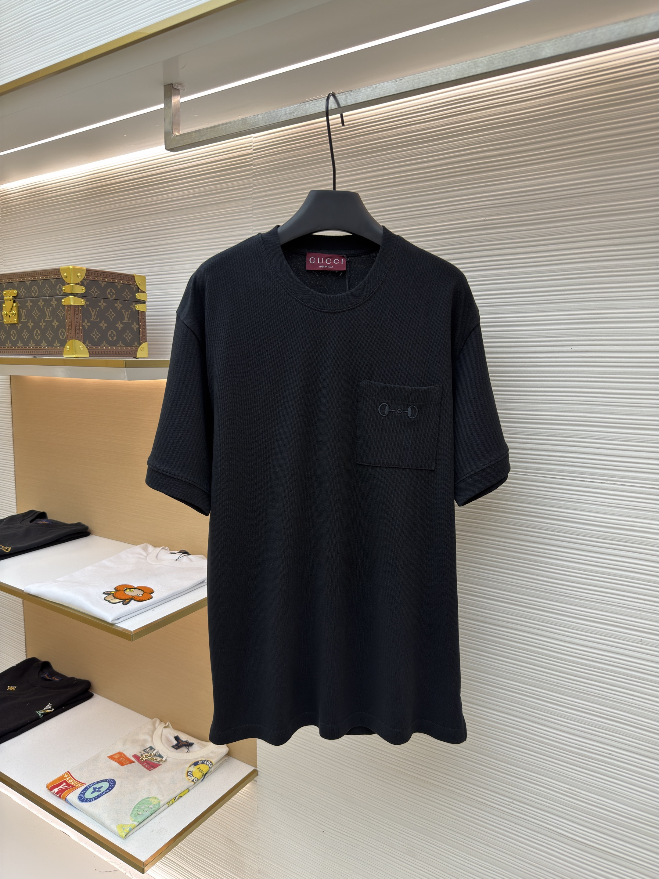 구찌 Gucci 라운드넥 자수 피케 코튼 반팔 티셔츠