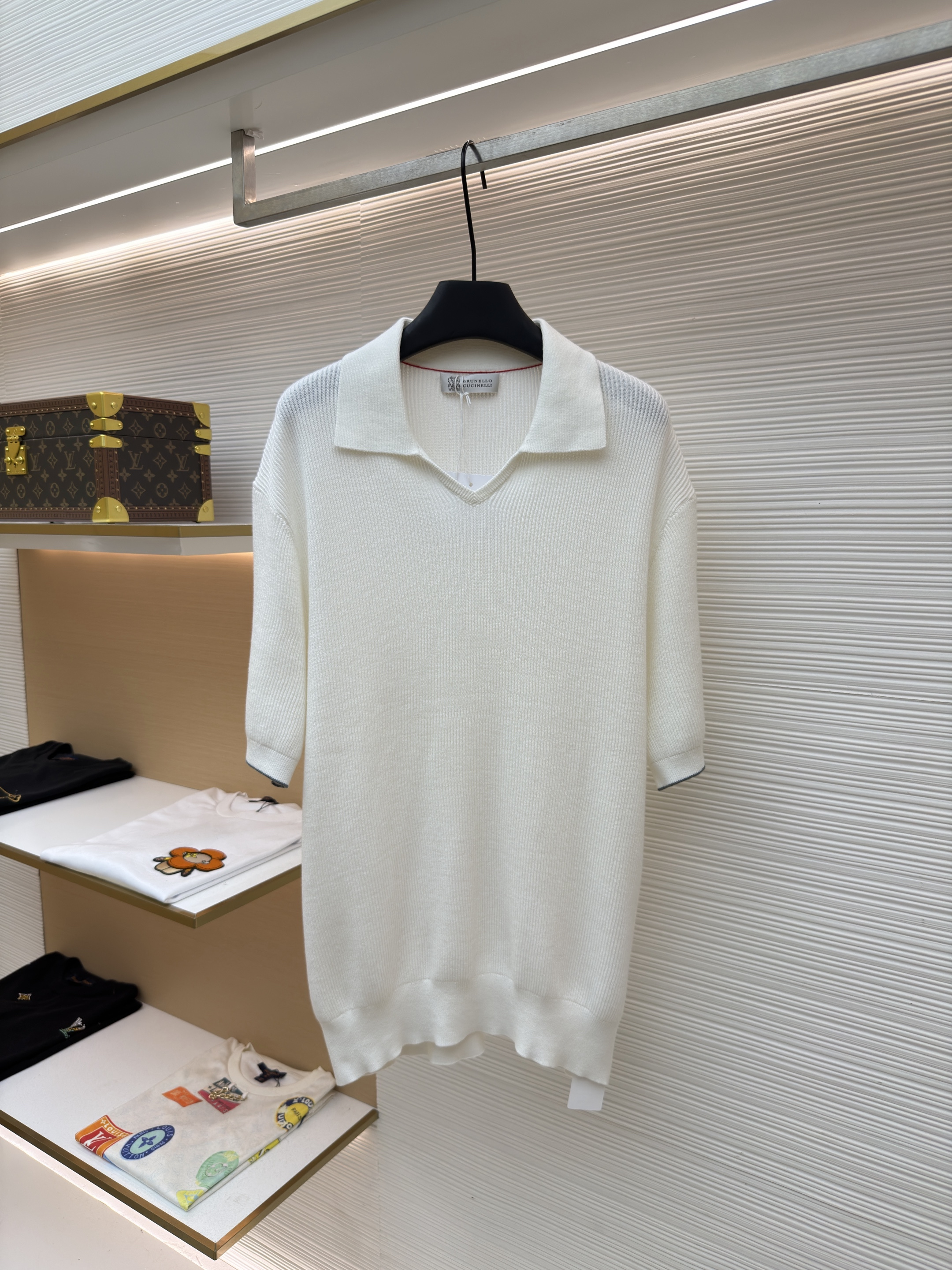 브루넬로 쿠치넬리 Brunello Cucinelli 리브 니트 폴로 셔츠